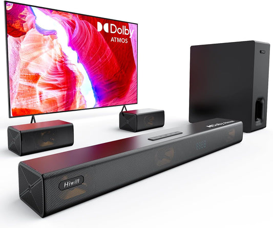 5.1 Dolby Atmos Soundbar – Surround Sound Systeem – Home Theater Speaker – Wireless Subwoofer – TV Geluidssysteem – Draadloze 6,5 Inch Subwoofer – Brede Geluidsweergave – Kristalheldere Dialogen