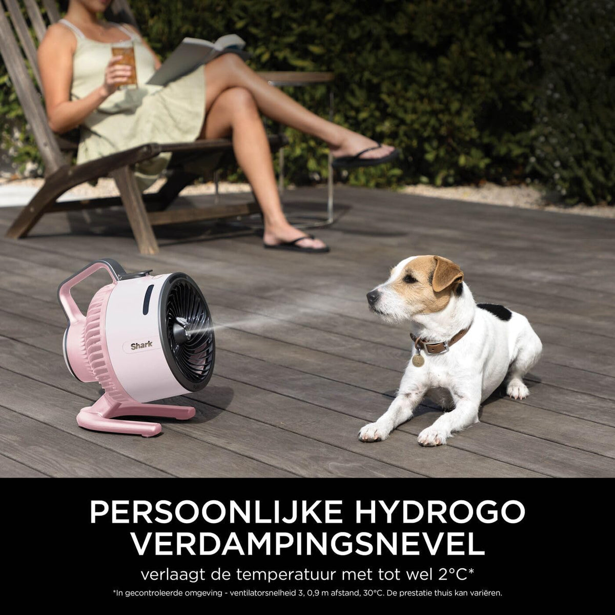 Shark FlexBreeze HydroGo, krachtige draagbare ventilator met verneveling, koeling binnen en buiten, stil en duurzaam, snoerloos, compact en lichtgewicht, luchtstroom tot 20 m, Kwarts FA050EUPK