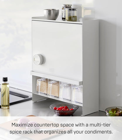 Yamazaki 2009 TOWER 3~Tiered Seasoning Rack, white, Steel/POM Resin, 38 x 16.3 x 49.2 cm