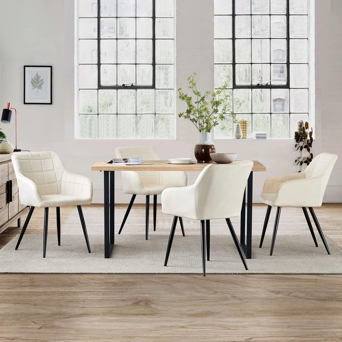TUKAILAi Cream Velvet Eetkamerstoelen Set van 2, Gestoffeerde Leisure Keuken Counter Stoelen met Rugleuning en Metalen Poten, Occasionele Woonkamer Tub Stoelen voor Lounge Restaurants Receptie