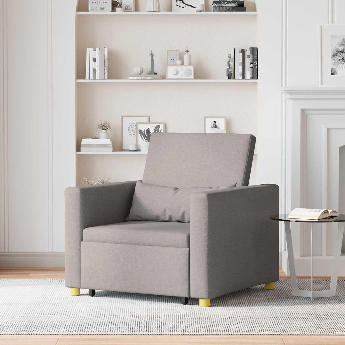 Uitschuifbare slaapbank, eenpersoons, taupe, 90 x 165 x 87 cm, stof, Scandinavische stijl, stoel voor woonkamer, slaapkamer, werkkamer, logeerkamer - QUORE