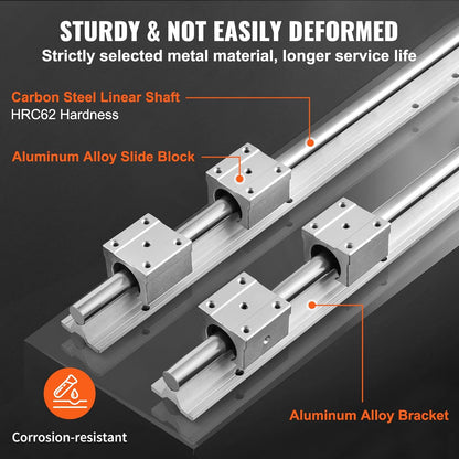 VEVOR Linear Guide Rail SBR20, 1800 mm, 2 Pieces, Linear Rail 1800 mm, 4 Pieces, Ball Bearings SBR20UU, Linear Bearing Glides Set for Automated Machines, CNC Routers, Lathes,