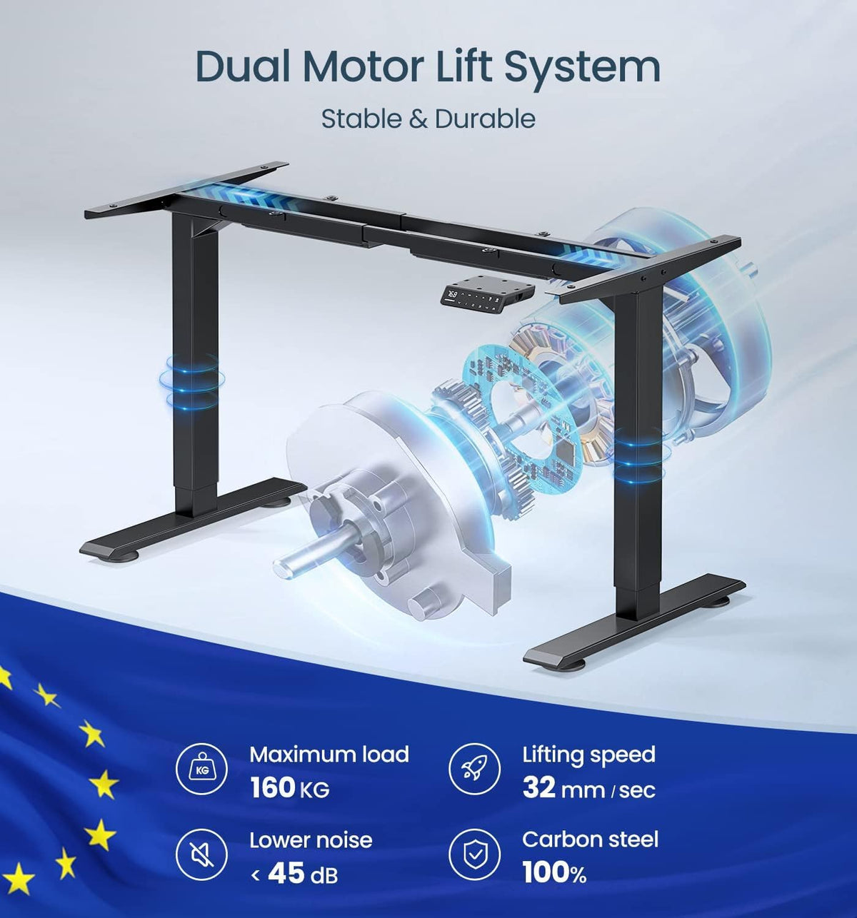 Maidesite Height Adjustable Electric Desk Height Adjustable Table Frame,Suitable for All Common Tabletops,2-Stage Lifting Legs(Black) - QUORE