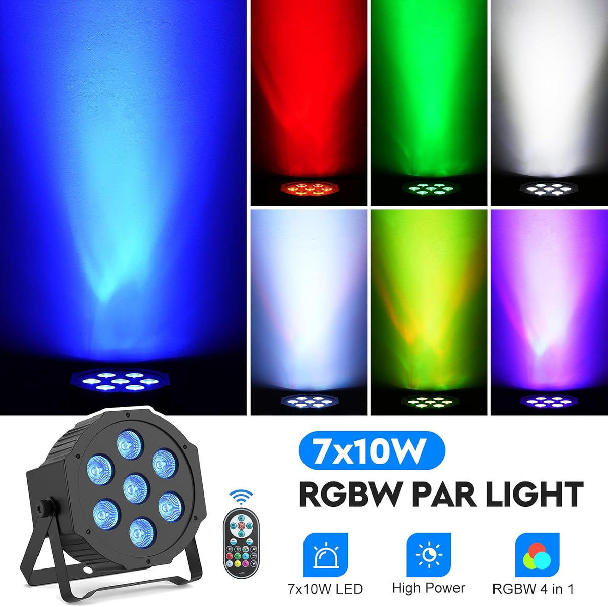 RGBW LED Par, 4PCS 7 LED Spotlight Podiumlicht met afstandsbediening 8 Modi Disco Lichteffecten voor DJ Bar Bruiloft Kerst Haloween Verlichting