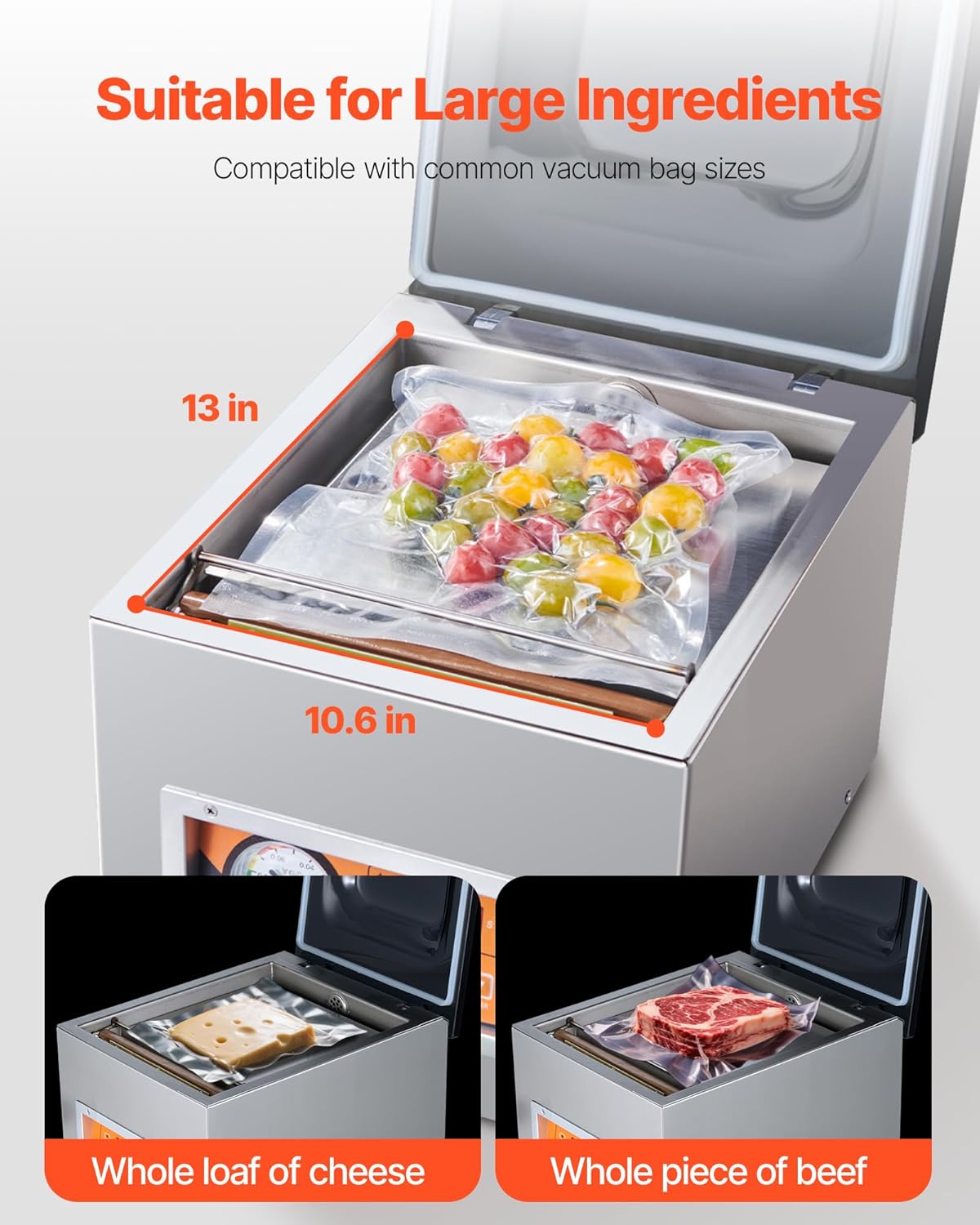 VEVOR 260 W kamer vacuüm verpakkingsmachine compact formaat 260 mm in de keuken thuis en voor commercieel gebruik voor nat voedsel, vlees, marinades