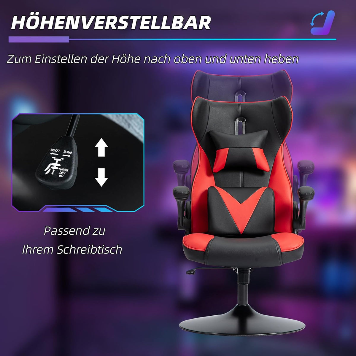 Gamingstoel – Bureaustoel – Gamerstoel – Zithoekstoel – Ergonomische Stoel – Verstelbare Hoogte – Kantelfunctie - QUORE