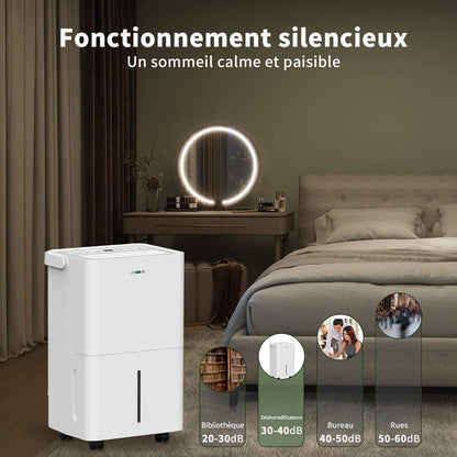 Uhome Luchtontvochtiger, elektrisch, 12 l in 24 uur, luchtontvochtiger voor 54 m³/18 m², ontvochtiger met automatische uitschakeling, vochtsensor, wasmodus, actieve koolfilter, afvoerslang (12 l