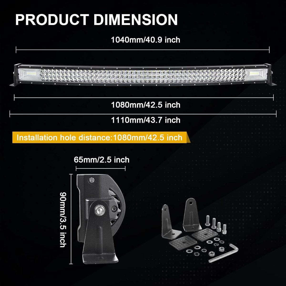 SKYWORLD 107 cm 540W gebogen led-lichtbalk, 2 stuks 4 inch 60W led-werklamp met 1 stuks 12V kabelboomset, rijverlichting mistlamp waterdicht led light bar voor auto off-road trekkers suv 4x4