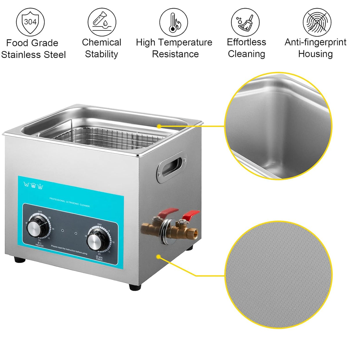 Ultrasone Reiniger – Ultrasoon Schoonmaakapparaat – Ultrasoonbad – Sieradenreiniger – Brillenreiniger – 10 Liter RVS Tank – Verwarming En Timer – 40 kHz Ultrasoonkracht