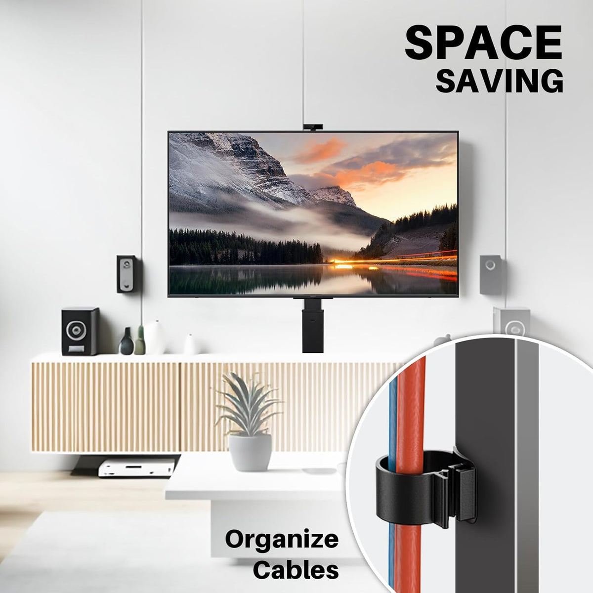 Rollende tv-standaard met handzwengellift, mobiele tv-kar voor 42-75 inch tv's, portret naar landschap, vrije hoogte verstelbaar voor maximaal 110 lbs, Max VESA 600 x 500 mm (42-75 inch tv's)