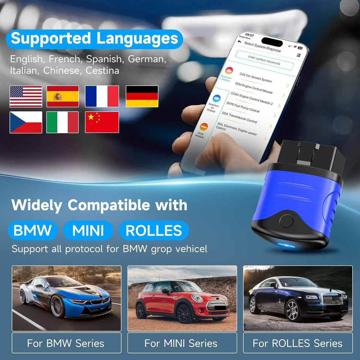 AUTOPHIX OBD2 Blutooth Scanner alle systeem OBD2 Bluetooth Adapter