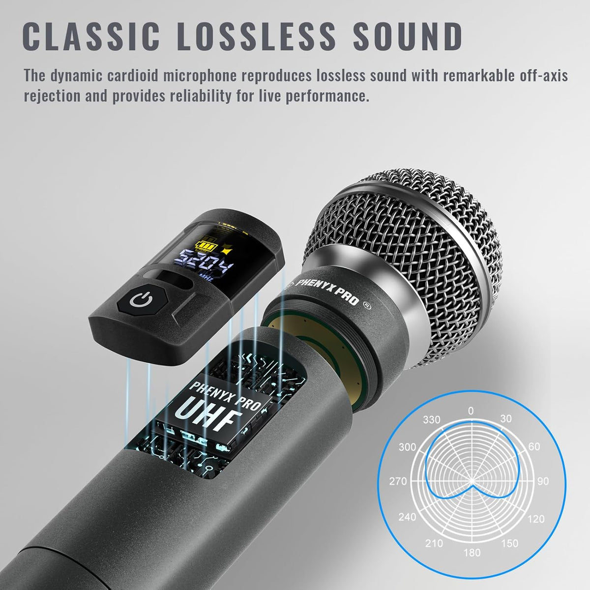 Phenyx Pro Microfoon Draadloos microfoonsysteem met koffer, draadloze handmicrofoonset voor zang, karaoke, kerk, 2 x 30 UHF instelbare frequenties, 200 ft bereik (PTU-52)
