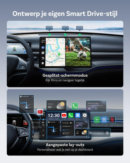 Draadloze CarPlay Adapter – Android Auto Interface – Auto Multimedia Systeem – Smart Car Hub – Android 13 Besturingssysteem – 4GB RAM & 64GB Opslag – Netflix en YouTube Streaming – WiFi & 4G SIM Connectivity
