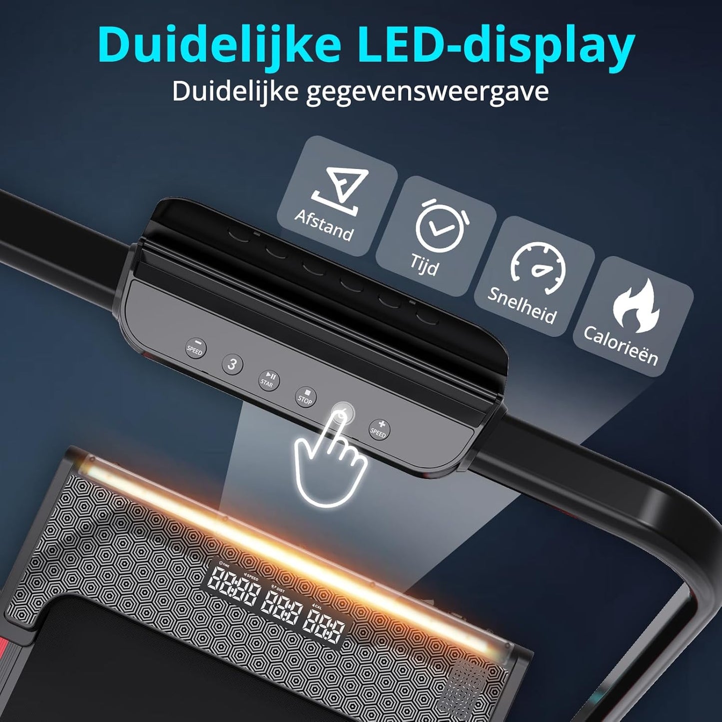 Treadmill & Desk Walking Pad - Electric Folding Under Desk Running Belt - With LCD Display, LED Lights, 1400W Motor, 3 Incline Modes - QUORE