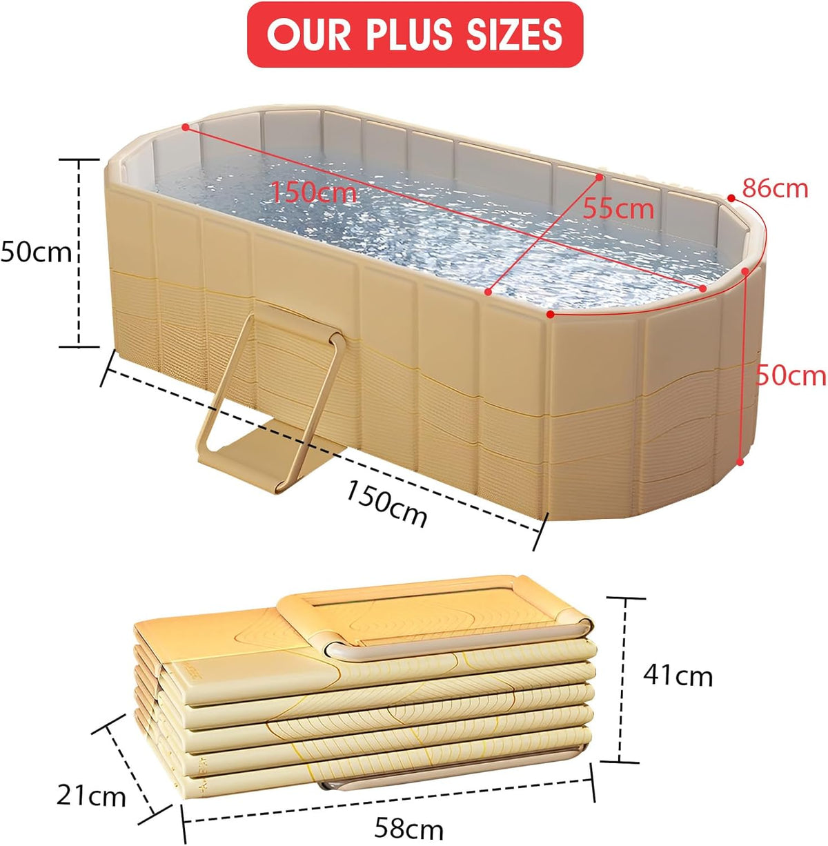 Opvouwbaar Bad – Opvouwbare Badkuip – Inklapbaar Bad – Zitbad – IJsbad – Ruim 150x55x50 cm – Vijf Lagen Warmte-Isolatie