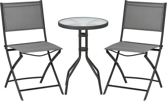 Tuinstoelen - Tuinmeubelen - 3-Delige - Tuin Eettafelstoelen - met 2 Inklapbaar Stoelen - 1 Tafel - Bistroset - Moderne Stijl - Weerbestendig - Stabiel - Ruimtebesparend - Onderhoudsvriendelijk - 50 x 72 cm Tafel - 46 x 52 x 86 cm Stoel - Zwart/Grijs - QUORE