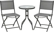 Tuinstoelen - Tuinmeubelen - 3-Delige - Tuin Eettafelstoelen - met 2 Inklapbaar Stoelen - 1 Tafel - Bistroset - Moderne Stijl - Weerbestendig - Stabiel - Ruimtebesparend - Onderhoudsvriendelijk - 50 x 72 cm Tafel - 46 x 52 x 86 cm Stoel - Zwart/Grijs
