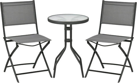 Tuinstoelen - Tuinmeubelen - 3-Delige - Tuin Eettafelstoelen - met 2 Inklapbaar Stoelen - 1 Tafel - Bistroset - Moderne Stijl - Weerbestendig - Stabiel - Ruimtebesparend - Onderhoudsvriendelijk - 50 x 72 cm Tafel - 46 x 52 x 86 cm Stoel - Zwart/Grijs