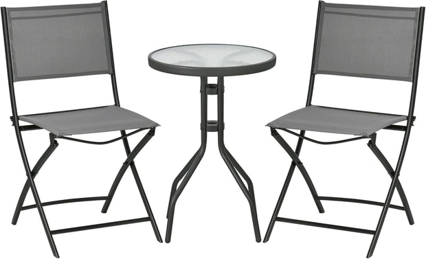 Tuinstoelen - Tuinmeubelen - 3-Delige - Tuin Eettafelstoelen - met 2 Inklapbaar Stoelen - 1 Tafel - Bistroset - Moderne Stijl - Weerbestendig - Stabiel - Ruimtebesparend - Onderhoudsvriendelijk - 50 x 72 cm Tafel - 46 x 52 x 86 cm Stoel - Zwart/Grijs