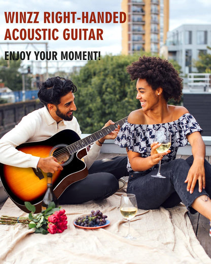 Winzz 4/4 elektrische akoestische gitaar, westerngitaarset voor volwassenen, akoestische gitaar 41 inch met 4-bands equalizer (dreadnought,glanzend)