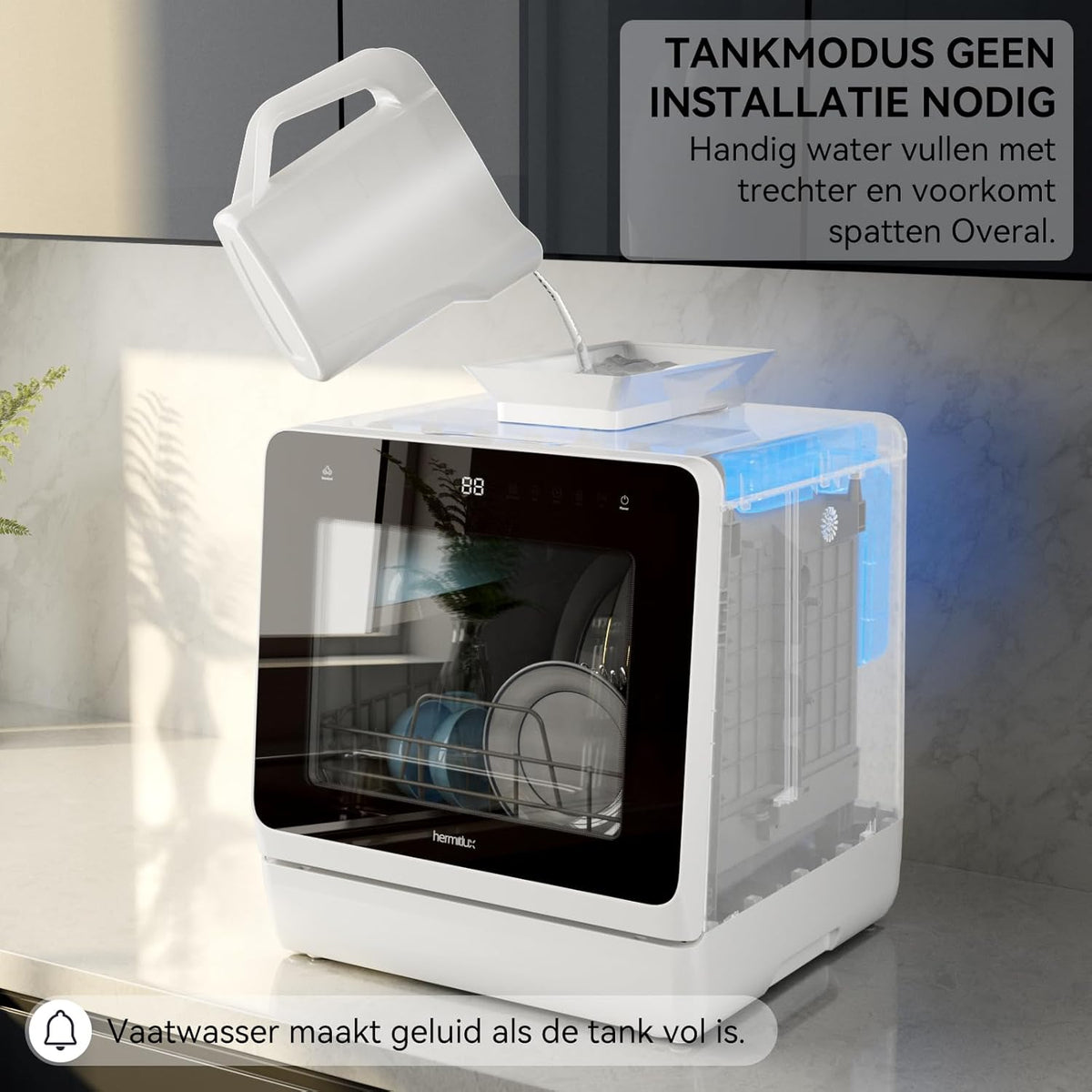 Hermitlux Tafelvaatwasser, mini-vaatwasser met 7 + 3 programma's, 5 couverts, 5 l watertank, startvertraging en kinderbeveiliging