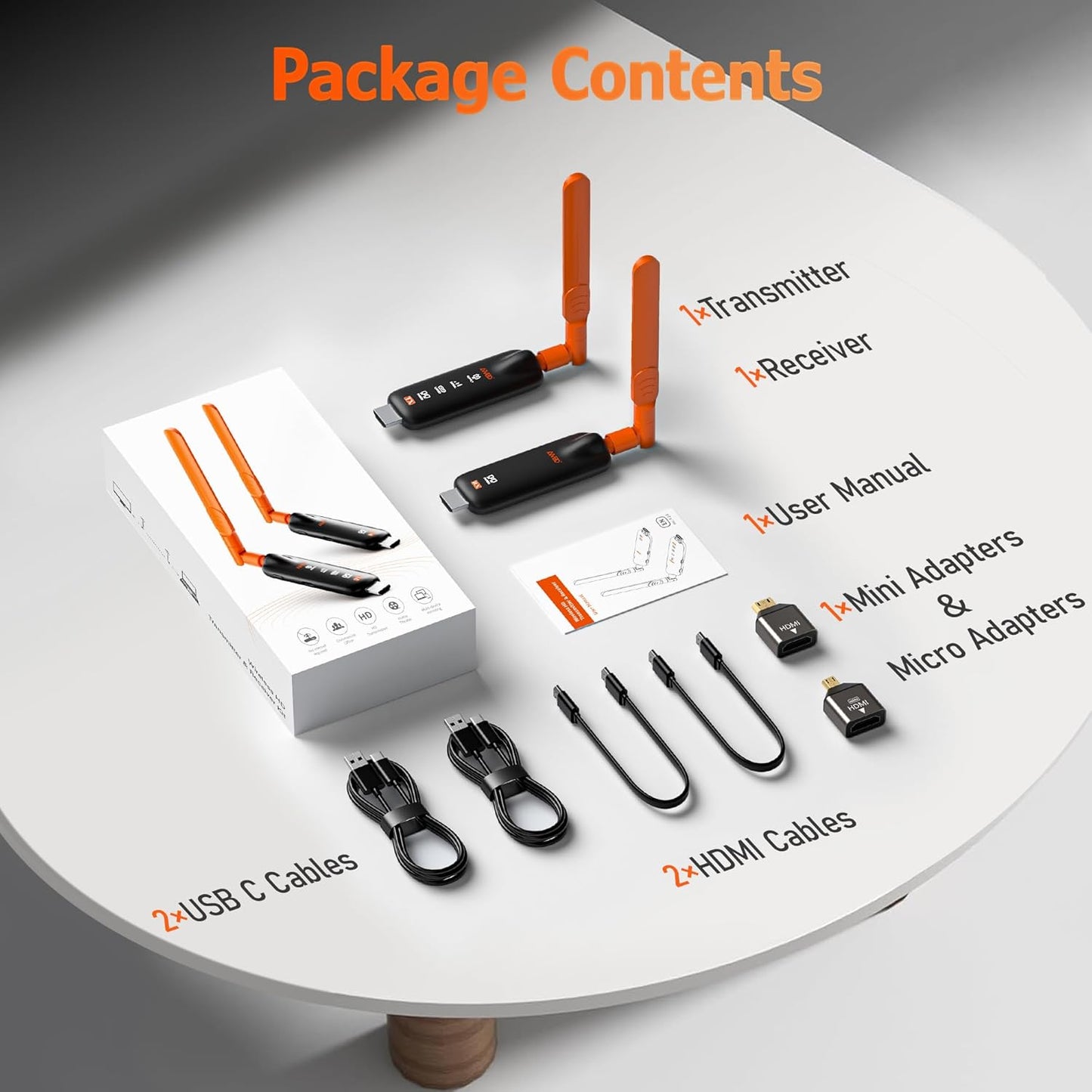 AIMIBO Draadloze HDMI-transmitter en ontvanger 4K Decoding 5,8G – HDMI-functie, HD videostreaming tot 50 m vanaf laptop, pc, tv-box, camera op meerdere tv, beamer en monitor – 50 m