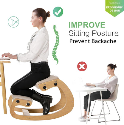 Predawn Ergonomische kniestoel voor rechte houding, kniekruk voor thuis, kantoor en meditatie, hout en linnen kussen (wit eiken)