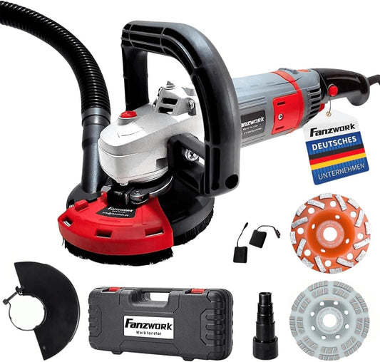 FANZTOOL Betonschuurmachine, betonfreesset met diamantslijpkop en afzuigkap (1500W/125 mm+)