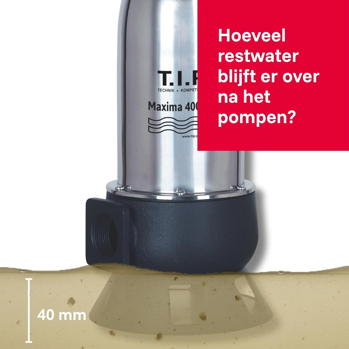 T.I.P. Maxima 400 CX 30140 Vuilwaterpomp, bouwpomp, debiet tot 24.000 l/u, opvoerhoogte max. 9 m/druk max. 0,9 bar, 950 W, met gegoten loopwiel, vergrendelbare vlotterschakelaar