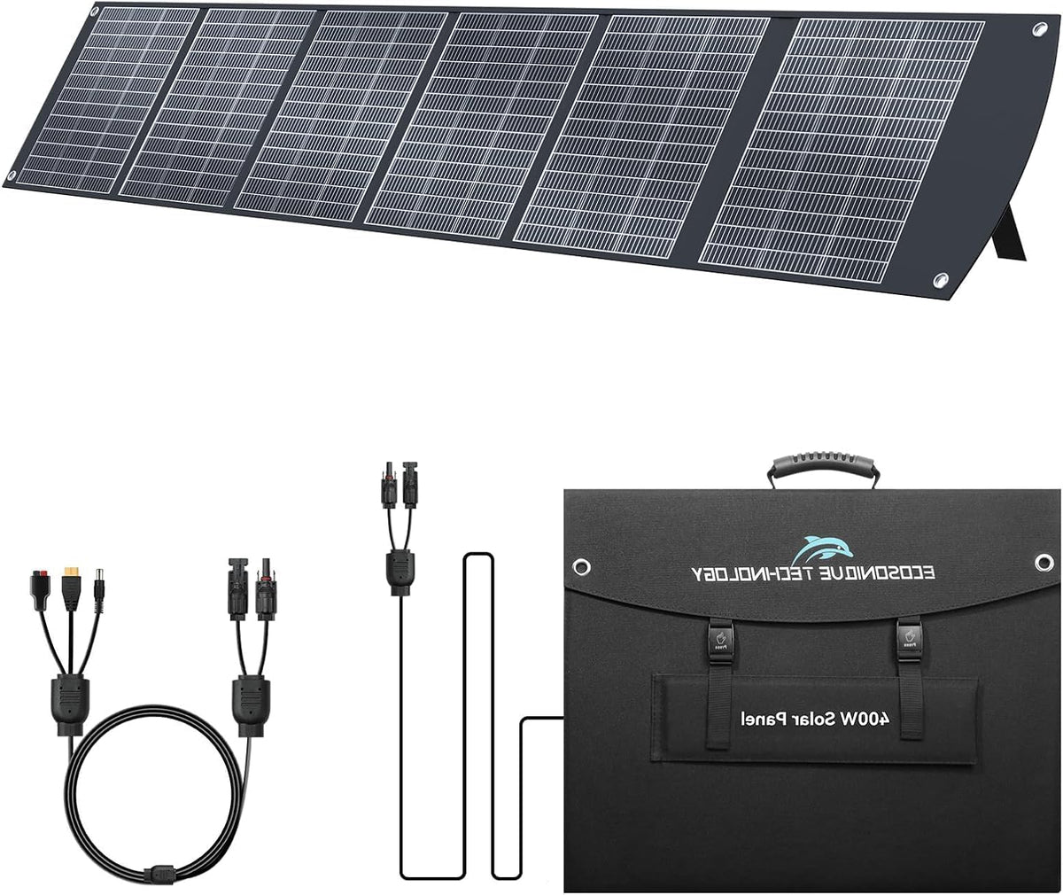 Ecosonique 400W Foldable Portable Solar Panel Portable Charger with Stand Foldable 40V MC4 Power Supply and Multiple Outputs for Solar Generators, Solar Panels for Camping - QUORE