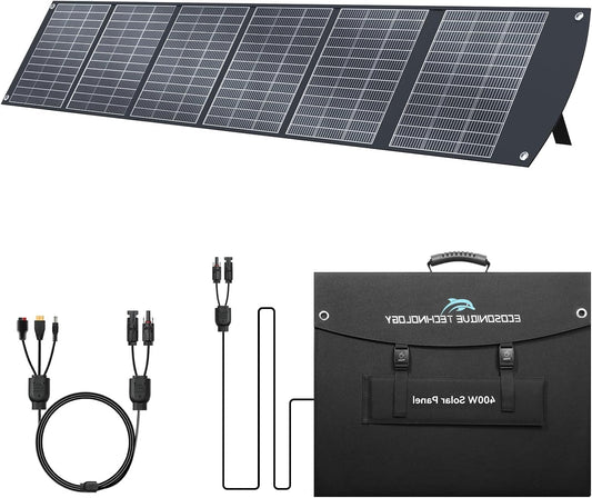 Ecosonique 400W Foldable Portable Solar Panel Portable Charger with Stand Foldable 40V MC4 Power Supply and Multiple Outputs for Solar Generators, Solar Panels for Camping - QUORE