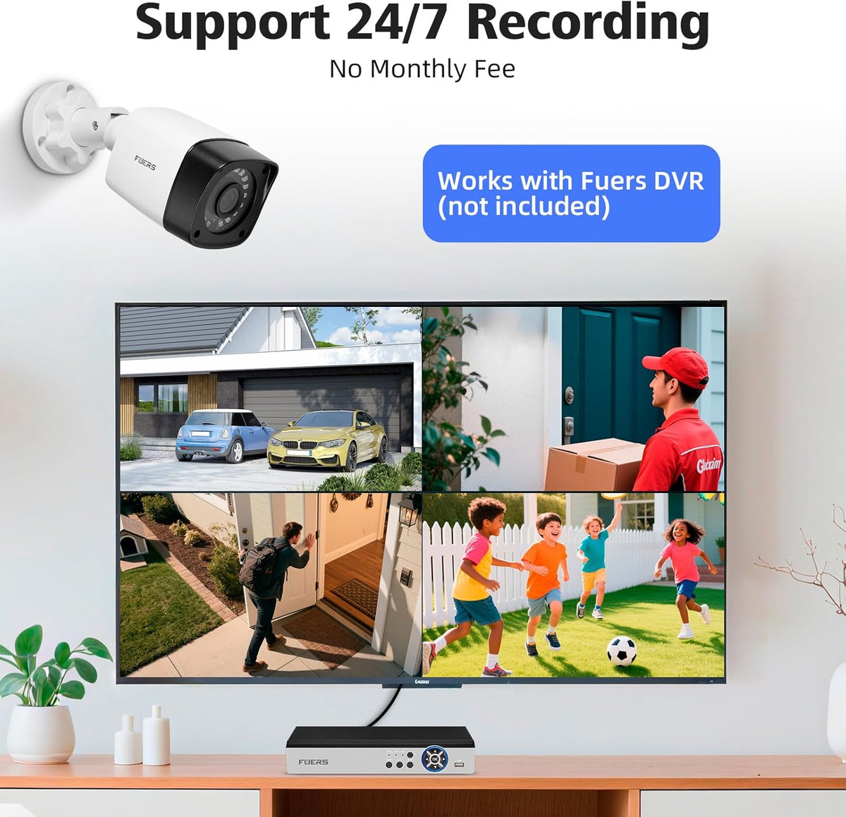 Fuers Outdoor camera, 5 MP bewakingscamera voor buiten, 2 stuks buitencamera met persoonsherkenning, draadloze beveiligingscamera met nachtzicht in kleur, IP66, smart weergave, 24/7 continue opname