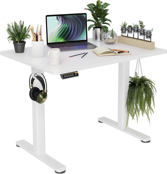 Claiks Electric Sit-Stand Desk - 100 x 61cm Height Adjustable Home Office Desk with Split Board - White Frame/White Sheet, P1.01.001 - QUORE