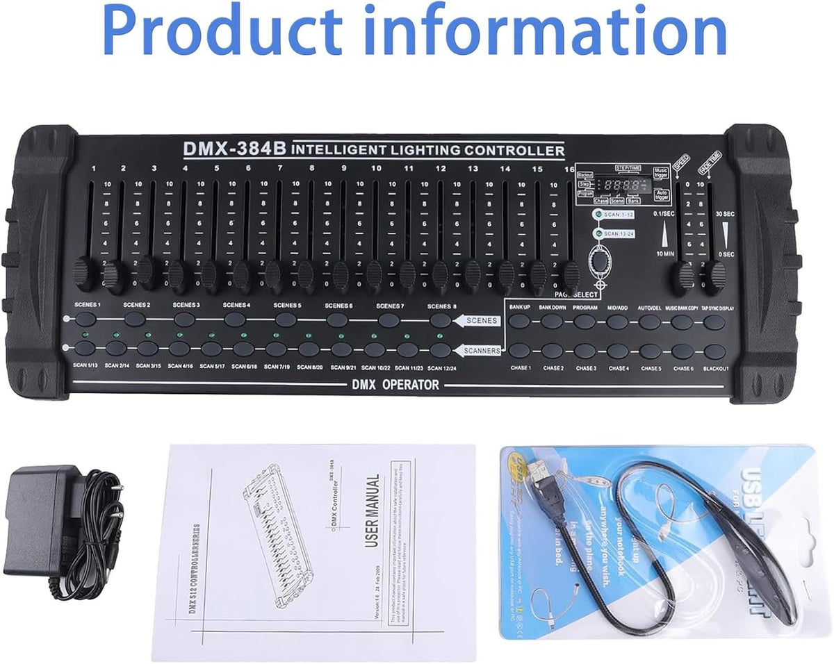 384-Kanaals DMX512-Bedieningspaneel – Lichttafel – DMX-Controller – Lichtconsole – Verlichtingscontroller – 30 Banken Met 240 Scènes – 6 Chases Met Fade-Tijd