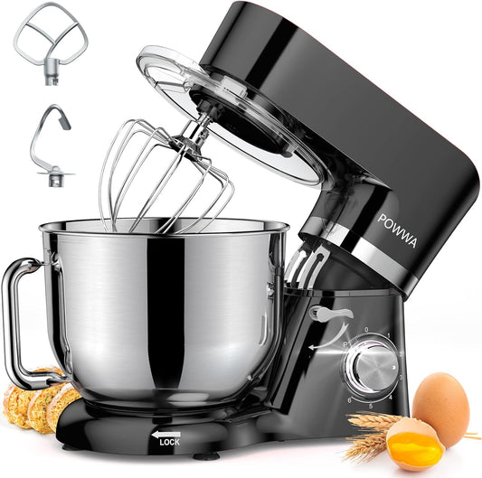 Keukenmachine, 6,2 L, mengmachine, kneedmachine, 6 + 1 snelheid deegmachine, 1500 W deegkneedmachine met garde, deeghaak, garde en spatbescherming voor bakken, cake (zwart)