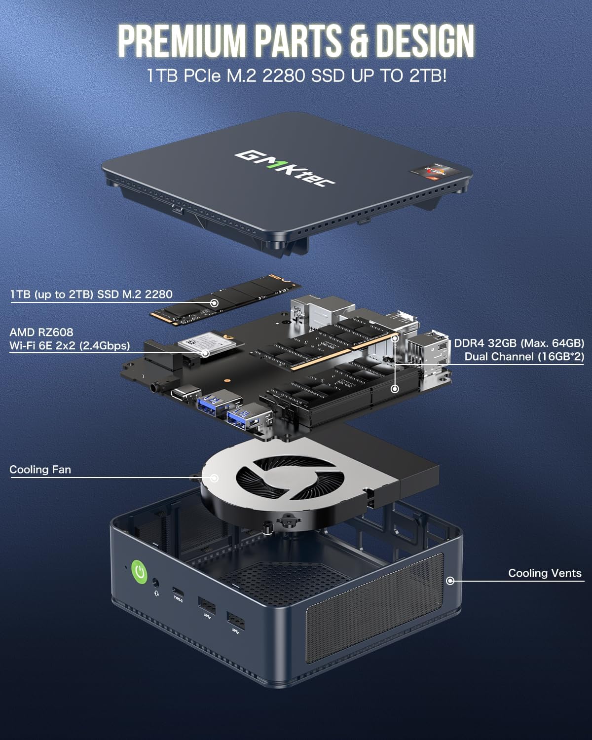 GMKtec Mini PC AMD Ryzen 7 5825U (Turbo 4.5GHz) Dual NIC 2.5G Gaming Desktop Computers 16GB DDR4 512GB SSD Dual LAN 2.5G/ WiFi 6E, USB3.2, USB-C, BT 5.2, DP, HDMI, Dual Fan