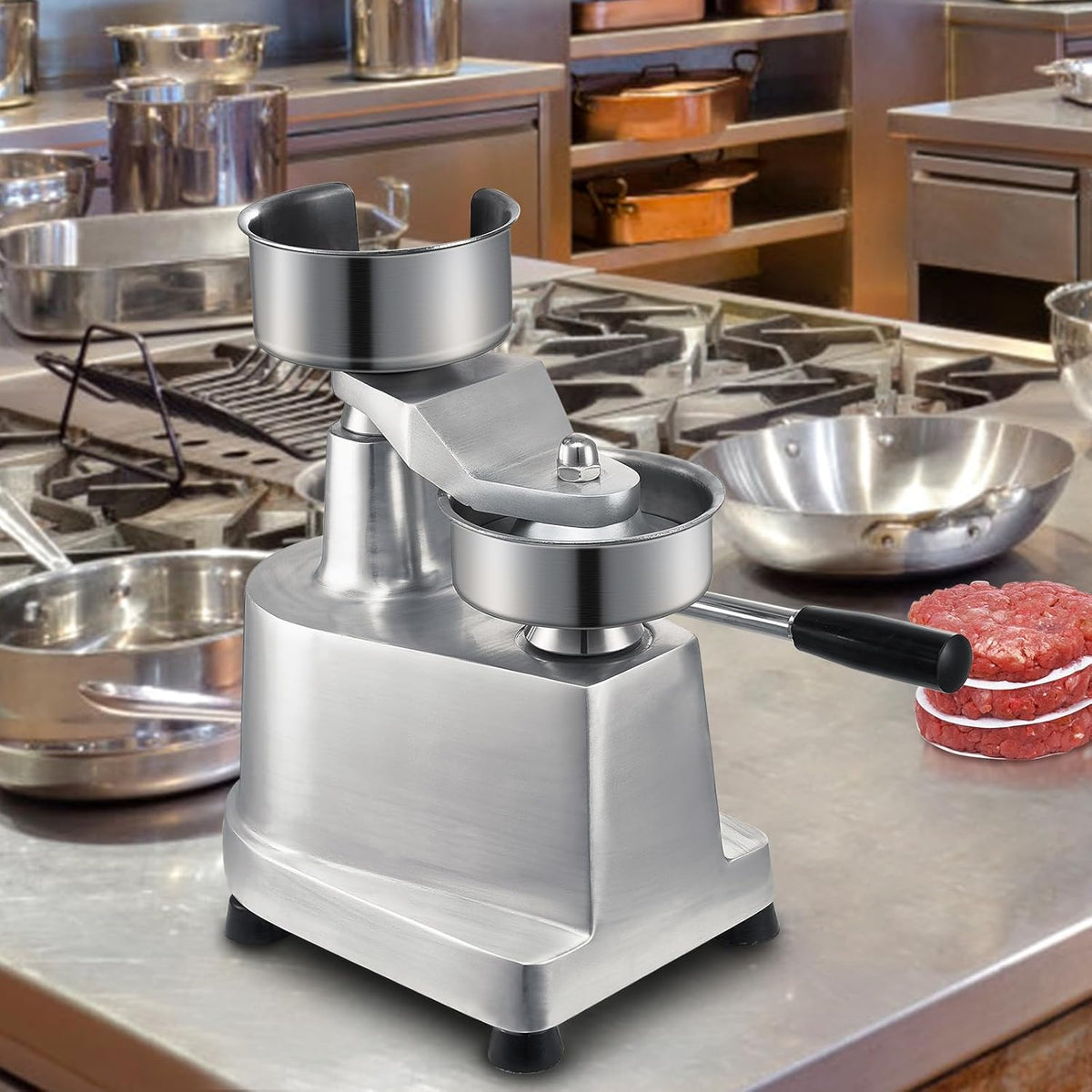 Hamburgerpattymaker – Hamburgerpers – Burgerpers – Hamburgermaker – Vleespers – 130 Mm / 5 Inch – Handmatig Hefboomontwerp, ≥100 Patties Per Uur – SUS304 Rvs Voedselbak