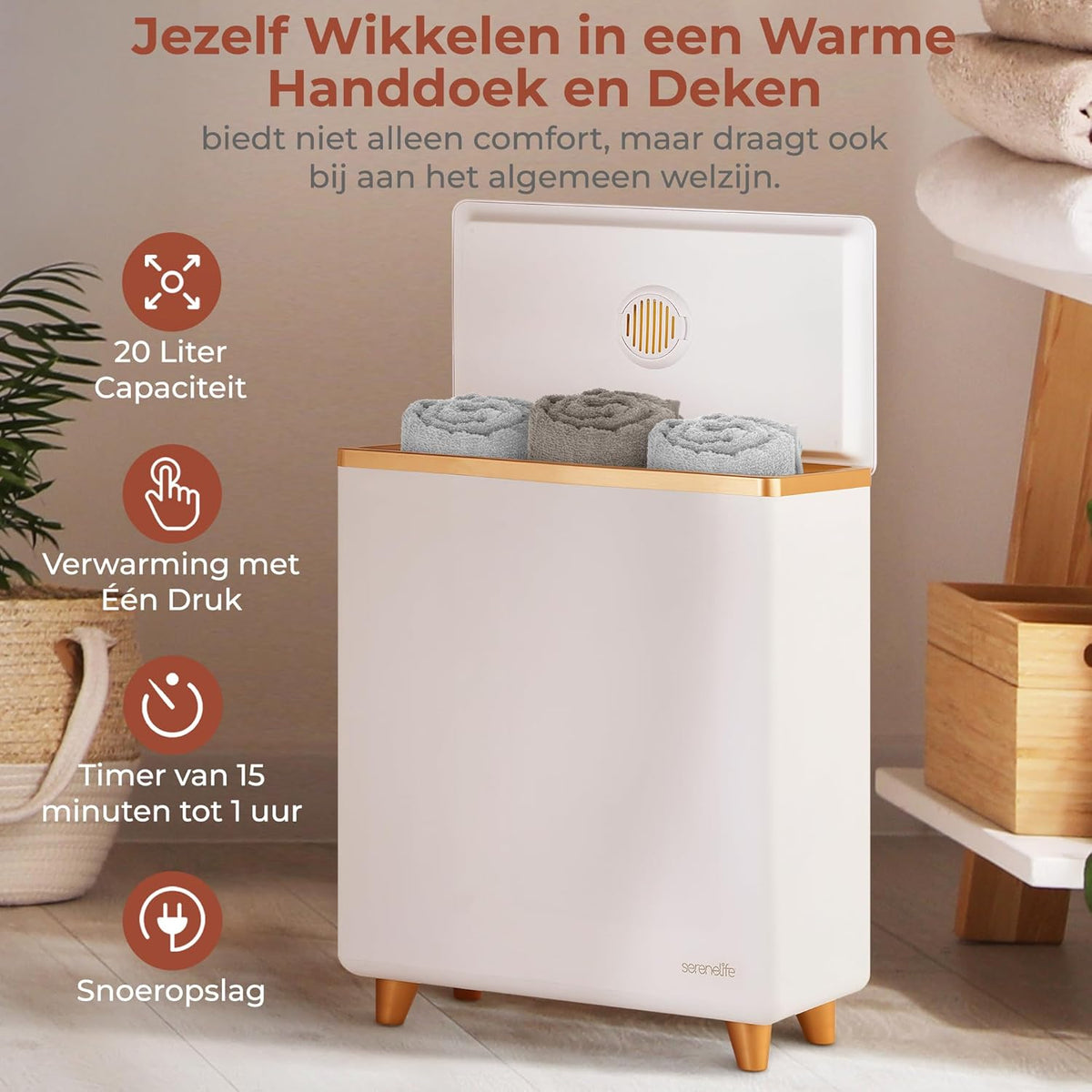 Serenelife Towel Warmer - Electric Bucket Towel Heater for Spa and Bathroom - Fits 2 Large Bath Towels, Bathrobes, Pajamas - Automatic Shut Off Function - Rose Gold - QUORE