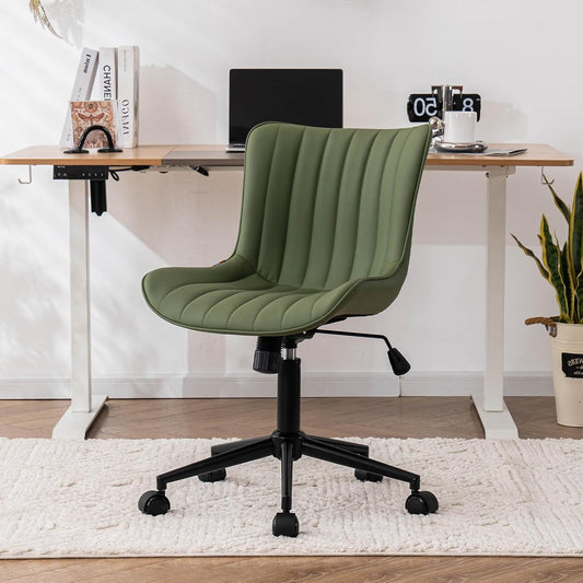 YOUTASTE Office Chair, Ergonomic Height Adjustable Chair with PU Leather and Wheels, Swivel Chair, Tilt Function, Computer Chair, Load 136 kg, Olive Green - QUORE