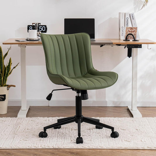 YOUTASTE Bureaustoel, ergonomisch, in hoogte verstelbaar, stoel met PU-leer en wielen, draaistoel, kantelfunctie, computerstoel, 136 kg belastbaar, olijfgroen