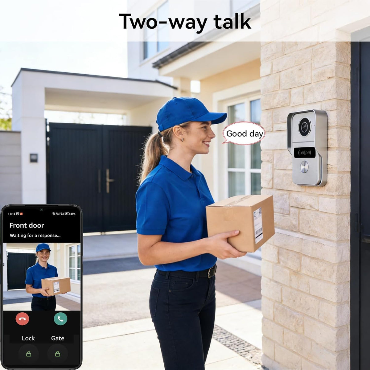 Video-intercom Deurbel met Camera, Videofoon, 7 inch touchscreen, Nachtzicht, Ontgrendeling op afstand, tweerichtingsintercom voor villa met 1 camera en 2 monitoren
