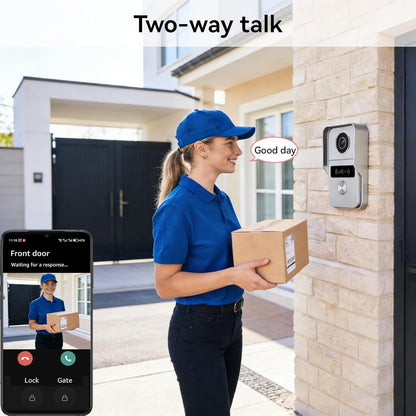 Video-intercom Deurbel met Camera, Videofoon, 7 inch touchscreen, Nachtzicht, Ontgrendeling op afstand, tweerichtingsintercom voor villa met 1 camera en 2 monitoren