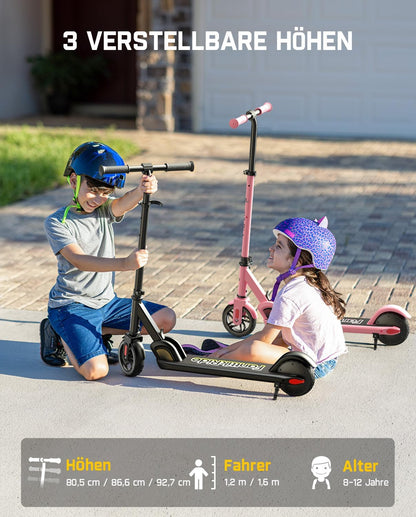 FanttikRide C9 elektrische scooter voor kinderen 8-12 jaar, 2 snelheden 10/16 km/u, 8 km bereik, in hoogte verstelbaar, opvouwbaar, elektrische kinderscooter zwart
