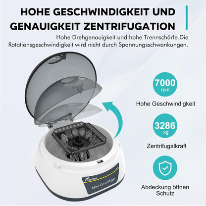 Mini-Centrifuge – Microcentrifuge – Laboratoriumcentrifuge – Tafelcentrifuge – Labcentrifuge – 7000 RPM, 3286 X G – 3-In-1 Rotor Voor 12 Buisjes En 32×0,2 Ml PCR-Strips
