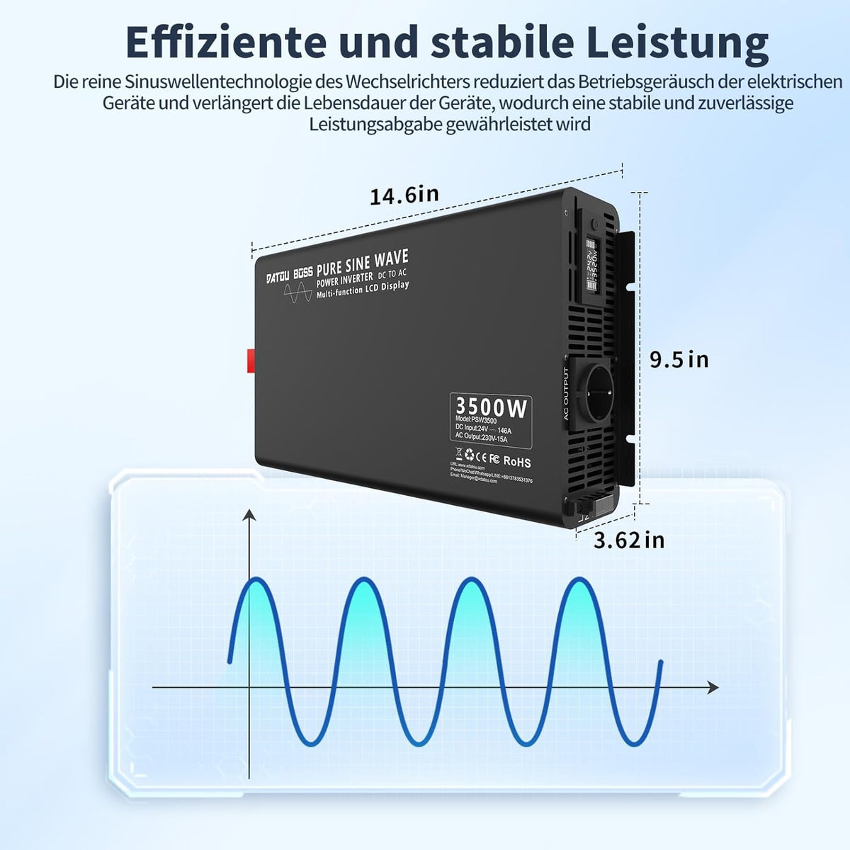 <font dir="auto" style="vertical-align: inherit;"><font dir="auto" style="vertical-align: inherit;">        DATOUBOSS Inverter, 24V to 230V, 3500W/7000W, pure sine wave, voltage converter, with remote control, EU socket, LCD display, digital display, inve