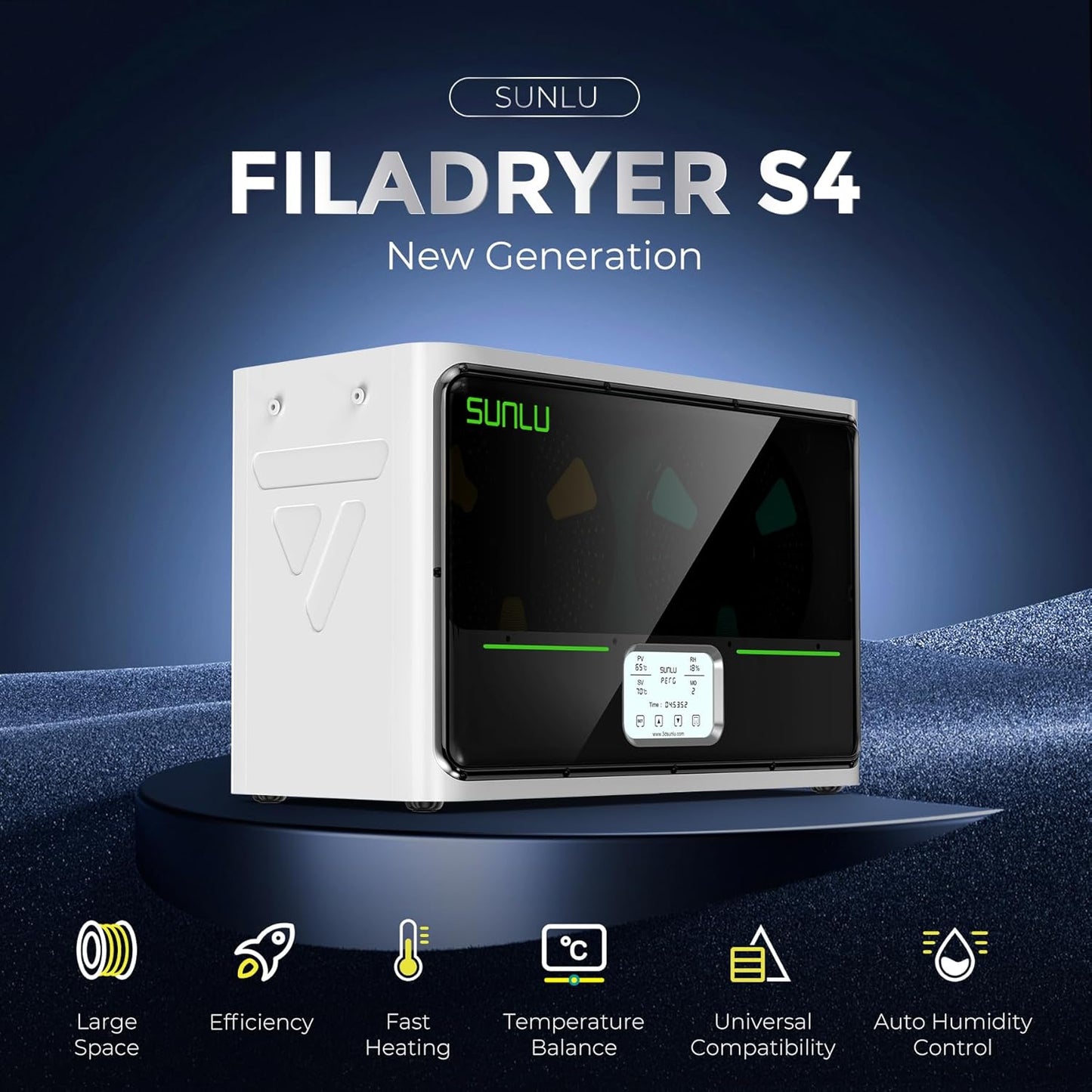 Filamentdroger – Filament Droogkast – Filament Dryer – Filament Drybox – 3D-printer Accessoire – 4-Spool Capaciteit – Snelle Verwarming tot 70°C – Automatische Vochtigheidsregeling