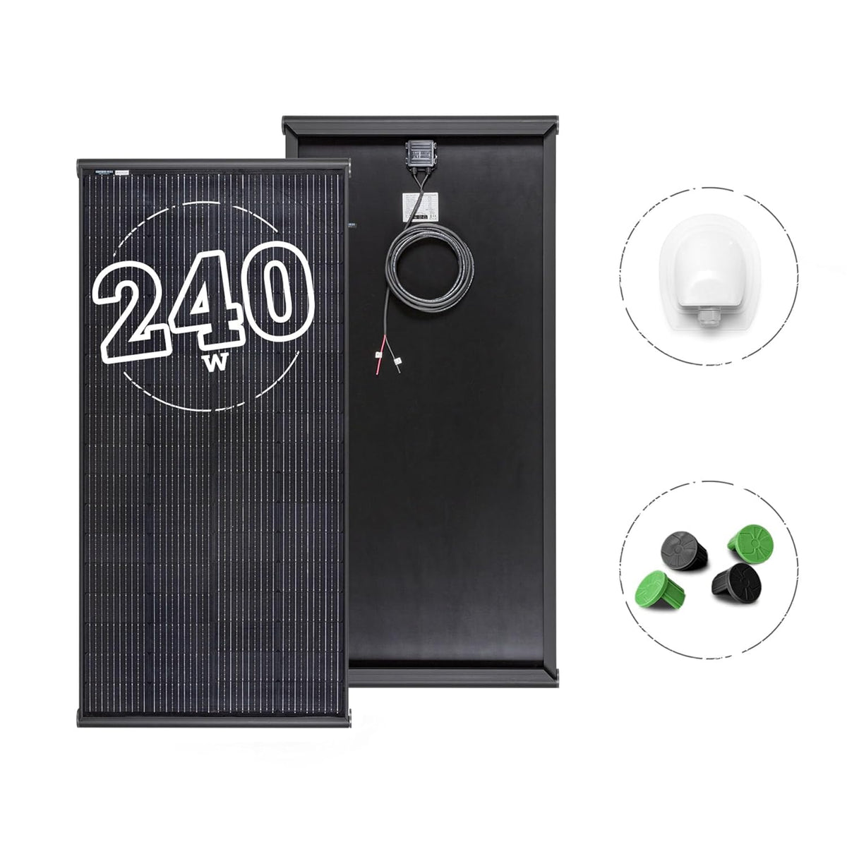 MOSCATELLI Zonnepaneel 240W Black Boost Monokristallijn PERC Compleet Kit voor Campers met Geïntegreerd Zwart Aluminium Profiel voor Dakbevestiging - ZONDER REGELAAR
