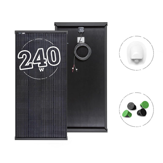 MOSCATELLI Zonnepaneel 240W Black Boost Monokristallijn PERC Compleet Kit voor Campers met Geïntegreerd Zwart Aluminium Profiel voor Dakbevestiging - ZONDER REGELAAR