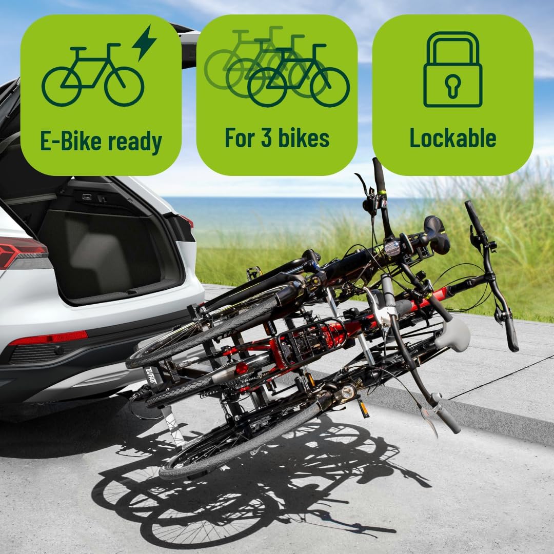 EUFAB 11522 PREMIUM 3 Bicycle Rack for Towbar, Foldable, for 3 Bikes - QUORE