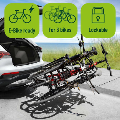 EUFAB 11522 PREMIUM 3 Bicycle Rack for Towbar, Foldable, for 3 Bikes - QUORE